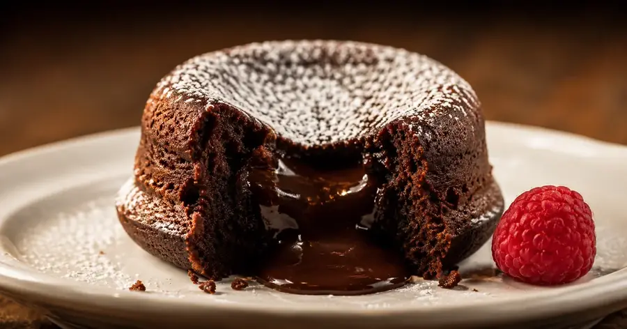 Lava cake de chocolate con corazón líquido sobre plato blanco | Academia Dulce